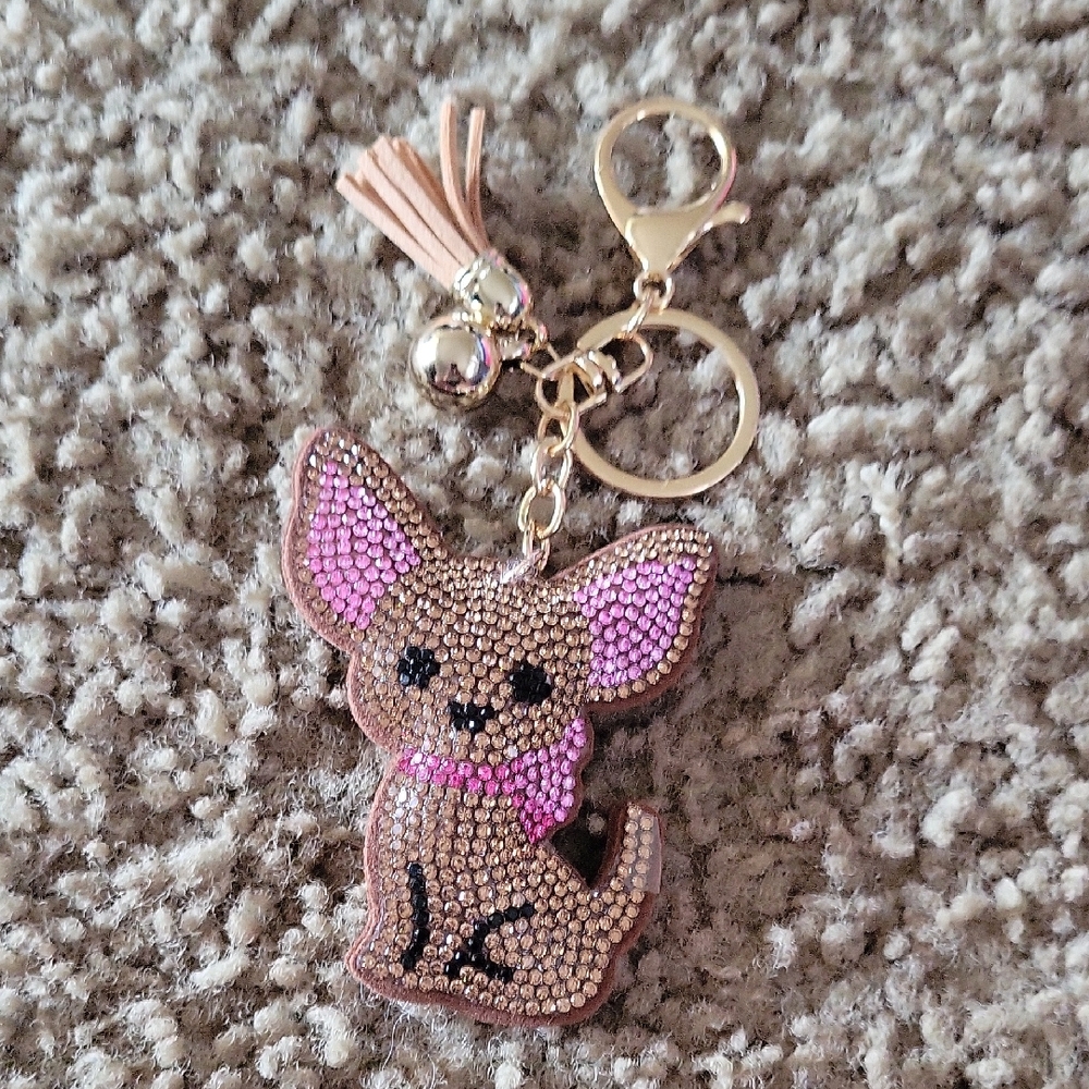 Rhinestone Dog Keychain